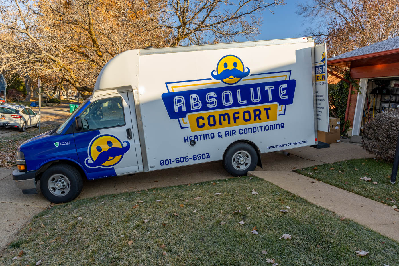 An Absolute Comfort truck - we offer premier services for heating and ac.