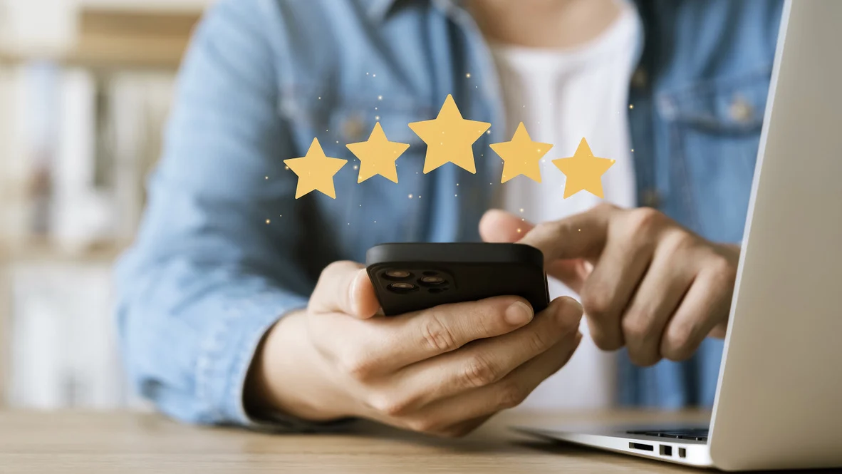 HVAC Customer Reviews – Ogden, Utah – Absolute Comfort Close up of happy Ogden customer giving Absolute Comfort five-star review